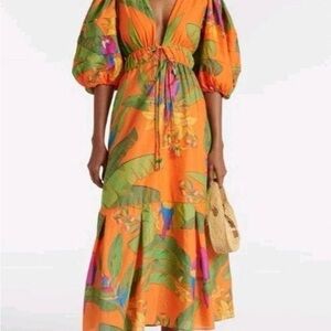 FARM RIO Orange Midi Dress - Size M - Worn once